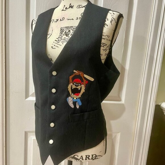 VINTAGE 1992 LOONEY TUNES TAZMANIA DEVIL 100%COTTON BLAZER VEST Sz S Cartoons - Picture 10 of 16